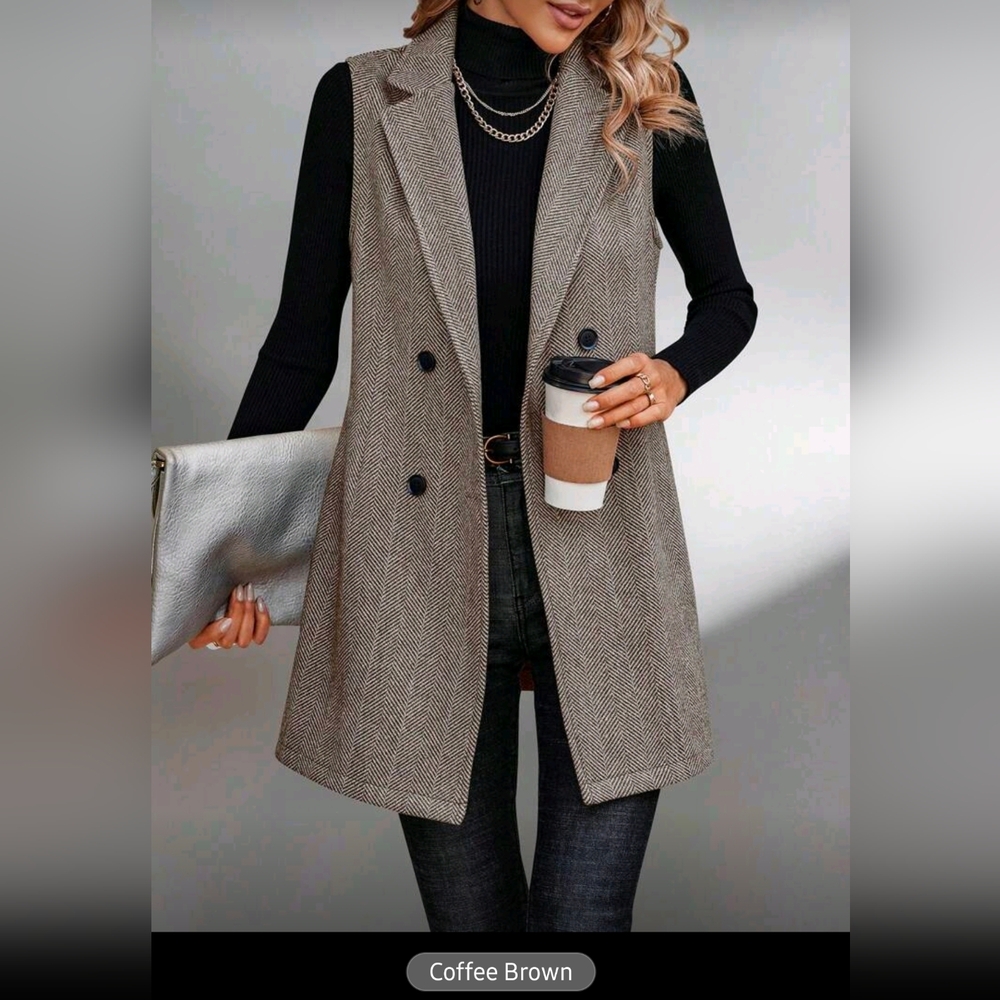SHEIN Coffee Brown Double-Breasted Vest